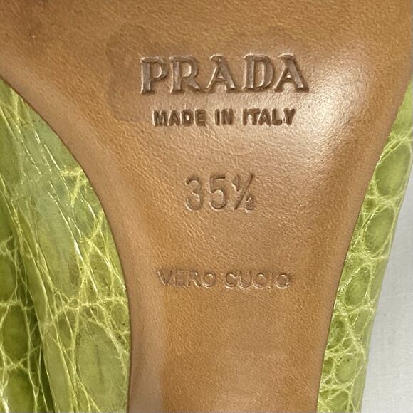 Prada Vintage Knot Croc Print Heels Leather Green Pumps Sz 35.5 (Prada) US 5.5 - Picture 7 of 9